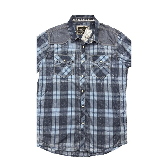 NEW BKE Vintage Mens Blue Plaid Snap Button Western Shirt Standard Fit M NWT - Picture 6 of 9